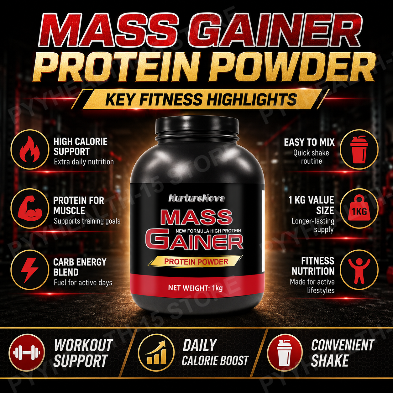 Mass Gainer Protein Powder 1kg - огляд і ціна Nutrition Fitness