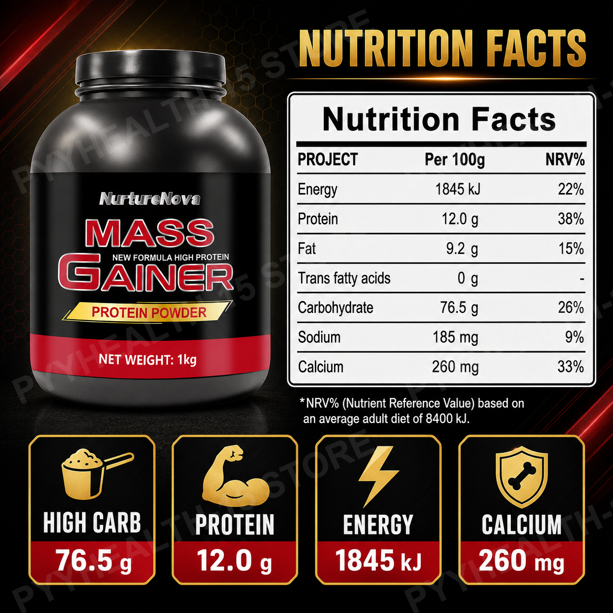Mass Gainer Protein Powder 1kg - огляд і ціна Nutrition Fitness